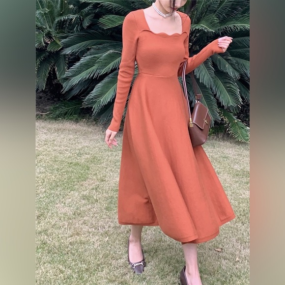 Red Orange Long Sweater Dress - Picture 6 of 12